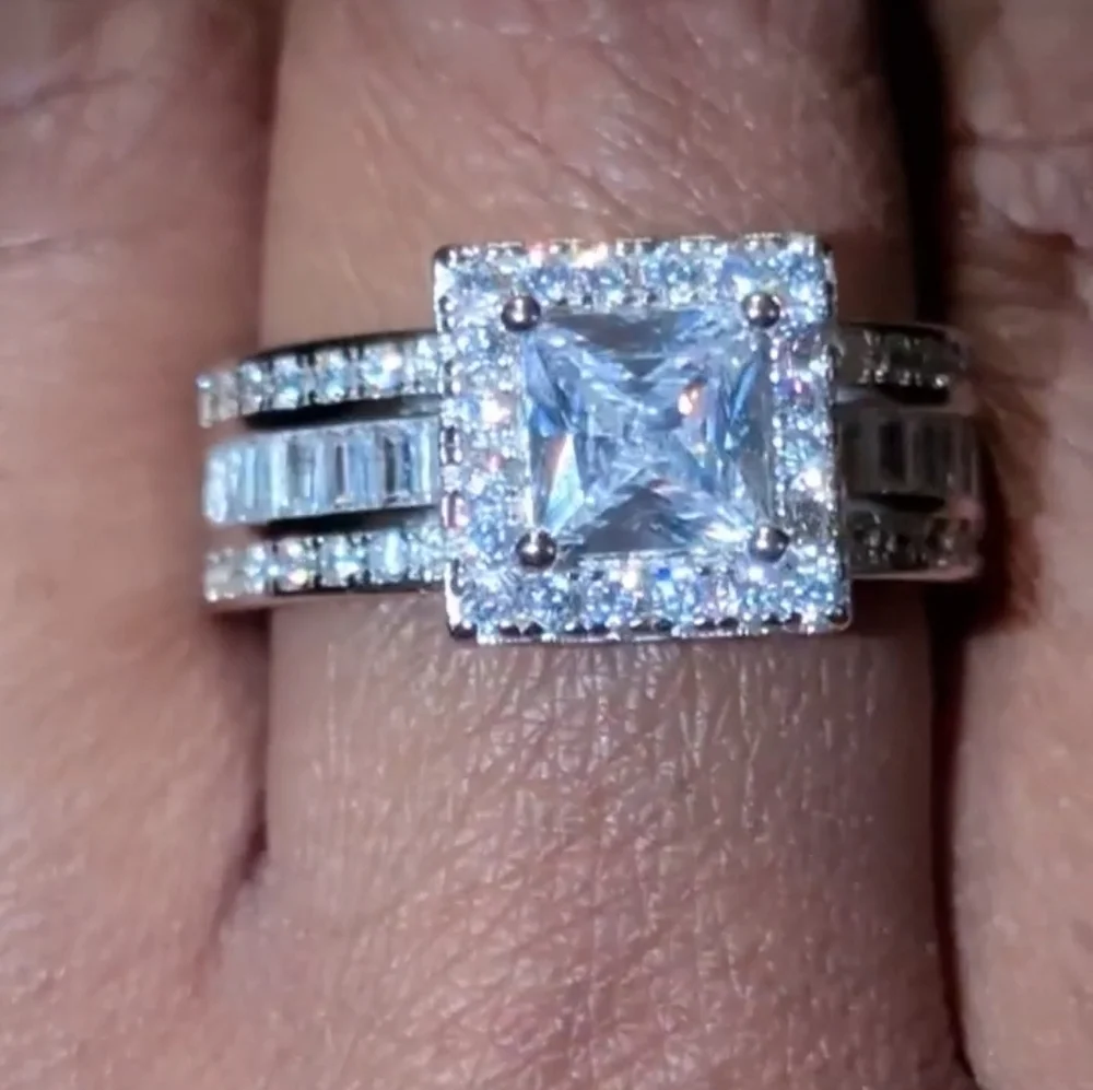 Womens Baguette& Round Cut 9.65ct Lab Created Diamond Princess Wedding Ring 8